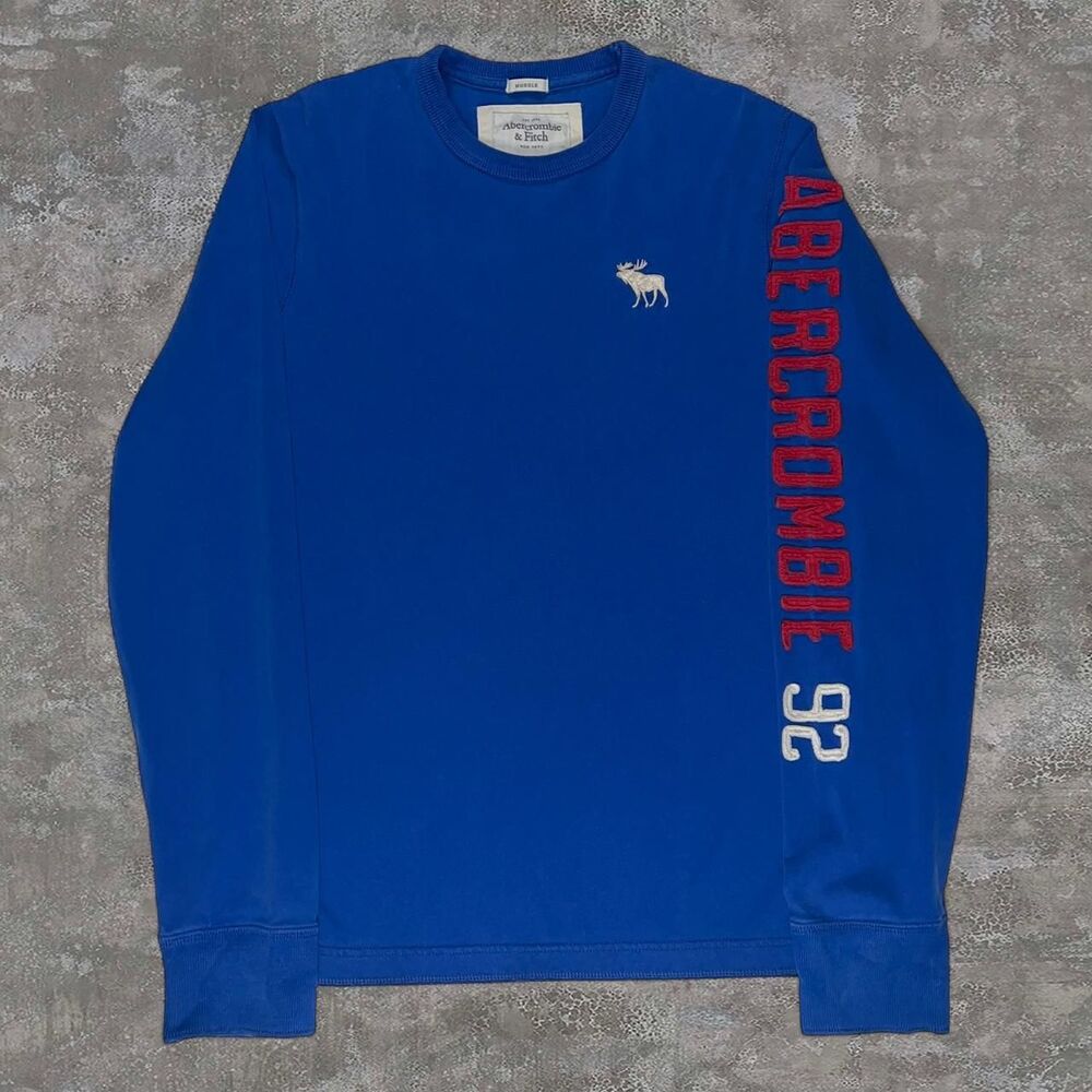 Abercrombie & Fitch Men's XXL Blue Muscle Fit Long Sleeve Crew Neck T-Shirt Y2K